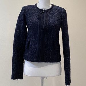 🆕 Rebecca Taylor Navy Sparkle Tweed Jacket Size 2